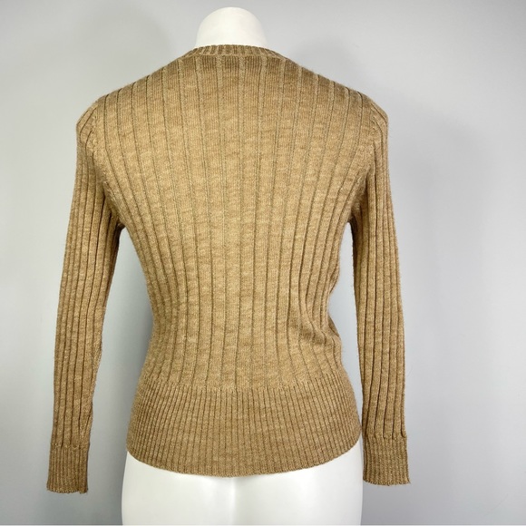 Vera Wang Lavender Label Camel Crewneck Ribbed Wool Alpaca Cardigan Sweater S - Picture 6 of 16